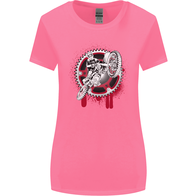 Motocross Bike on a Background of Gears Womens Wider Cut T-Shirt Azalea