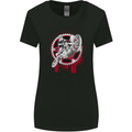 Motocross Bike on a Background of Gears Womens Wider Cut T-Shirt Black