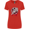 Motocross Bike on a Background of Gears Womens Wider Cut T-Shirt Red