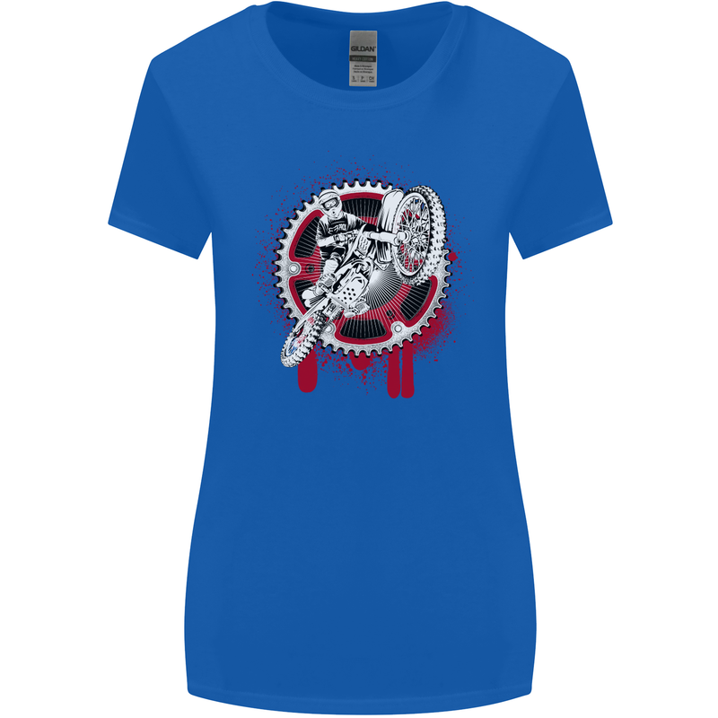 Motocross Bike on a Background of Gears Womens Wider Cut T-Shirt Royal Blue