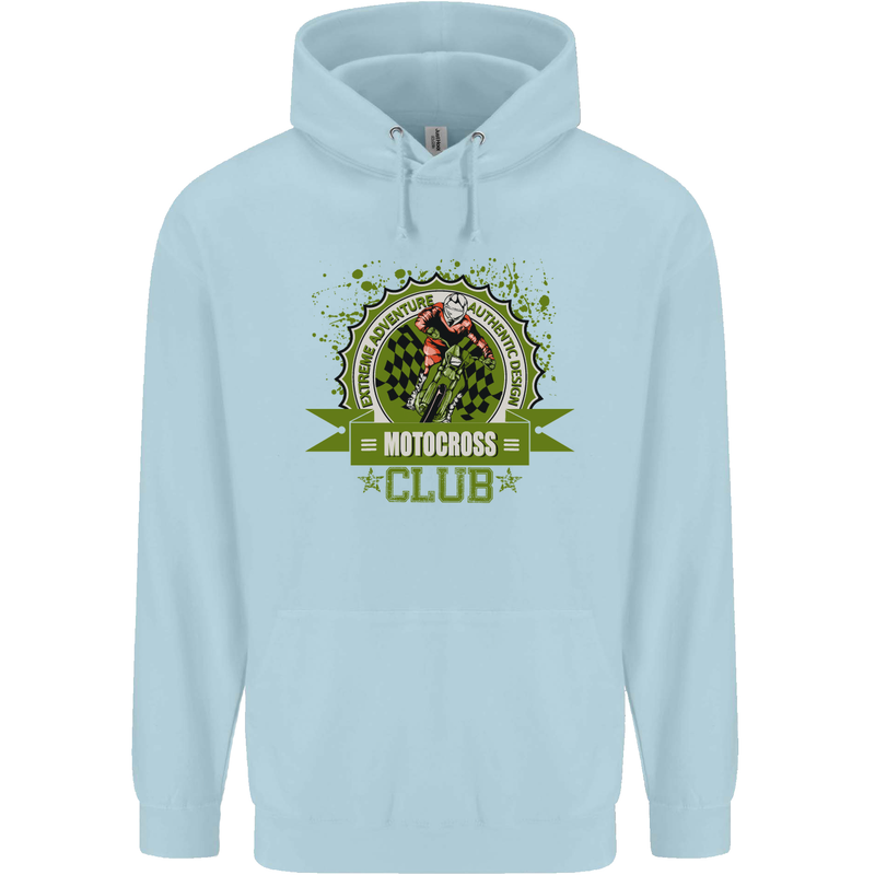 Motocross Club Dirt Bike MotoX Childrens Kids Hoodie Light Blue