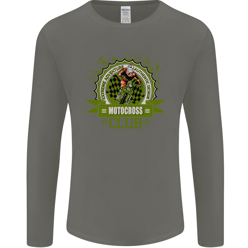 Motocross Club Dirt Bike MotoX Mens Long Sleeve T-Shirt Charcoal