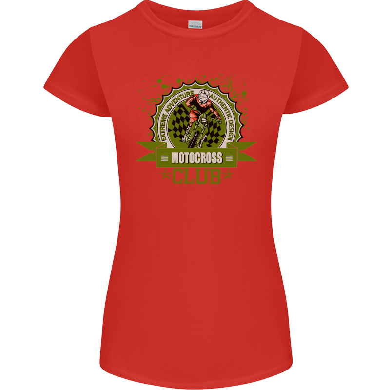 Motocross Club Dirt Bike MotoX Womens Petite Cut T-Shirt Red