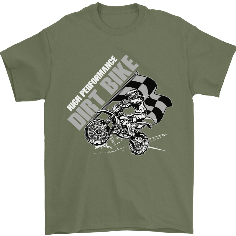 Motocross Dirt Bike MotoX Scrambling Mens T-Shirt Cotton Gildan Military Green
