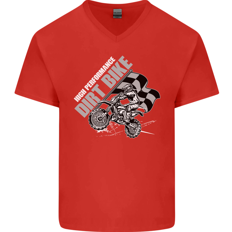 Motocross Dirt Bike MotoX Scrambling Mens V-Neck Cotton T-Shirt Red