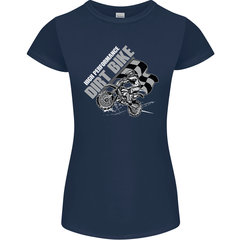 Motocross Dirt Bike MotoX Scrambling Womens Petite Cut T-Shirt Navy Blue