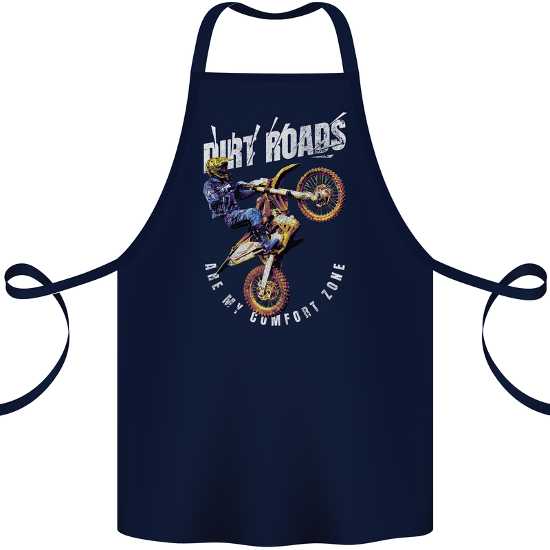 Motocross Dirt Roads Cotton Apron 100% Organic Navy Blue
