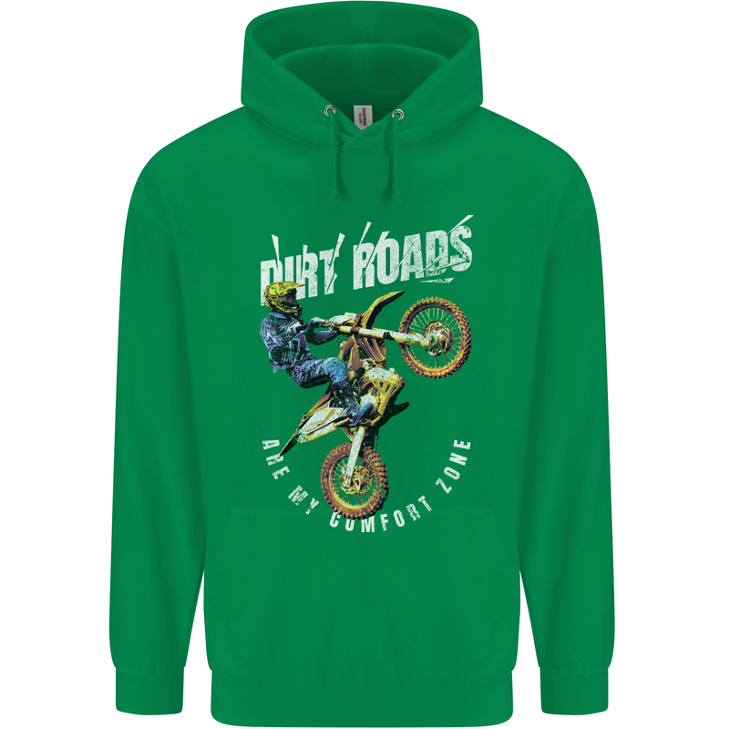 Motocross Dirt Roads Mens 80% Cotton Hoodie Irish Green