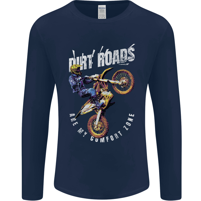 Motocross Dirt Roads Mens Long Sleeve T-Shirt Navy Blue