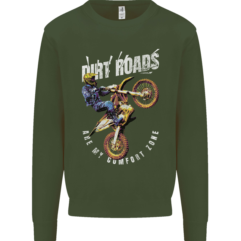 Motocross Dirt Roads Mens Sweatshirt Jumper Forest Green