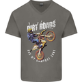Motocross Dirt Roads Mens V-Neck Cotton T-Shirt Charcoal