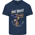 Motocross Dirt Roads Mens V-Neck Cotton T-Shirt Navy Blue