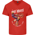 Motocross Dirt Roads Mens V-Neck Cotton T-Shirt Red