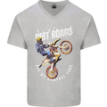 Motocross Dirt Roads Mens V-Neck Cotton T-Shirt Sports Grey