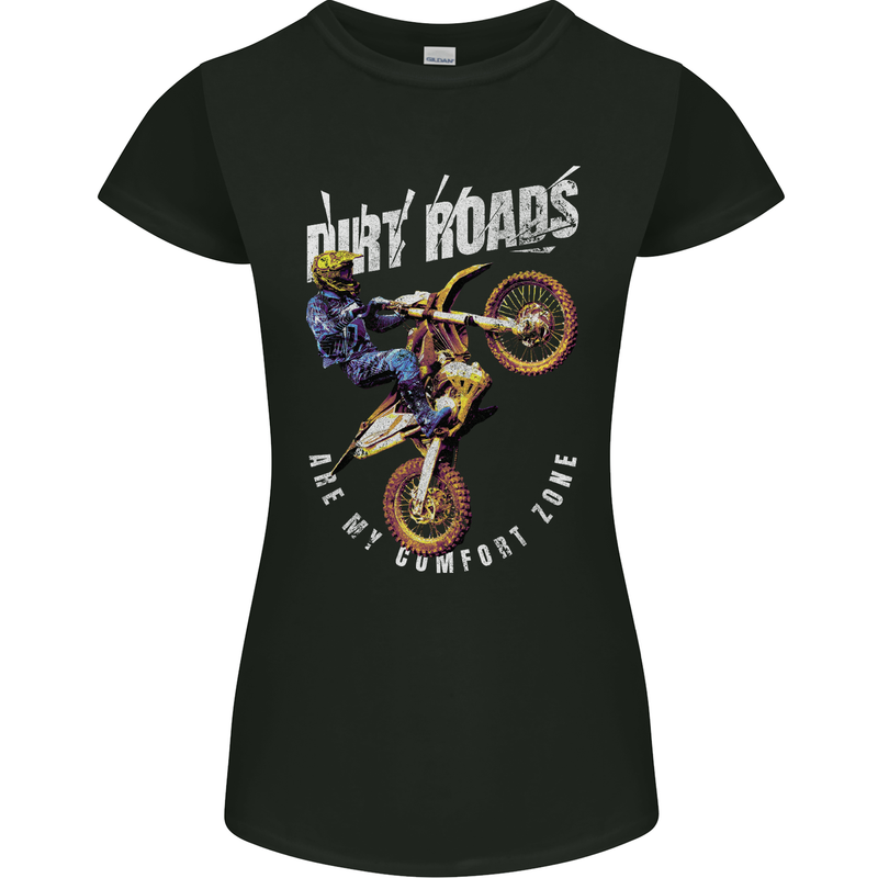 Motocross Dirt Roads Womens Petite Cut T-Shirt Black