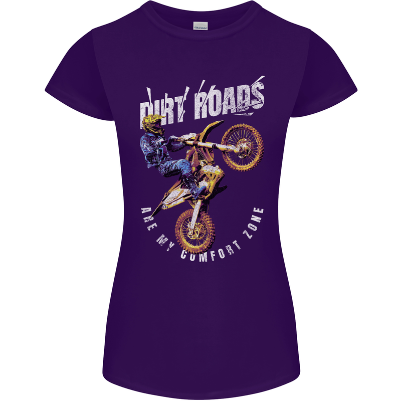Motocross Dirt Roads Womens Petite Cut T-Shirt Purple