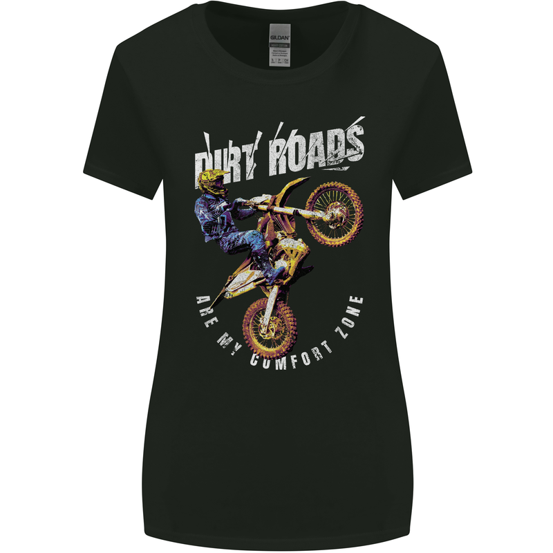 Motocross Dirt Roads Womens Wider Cut T-Shirt Black