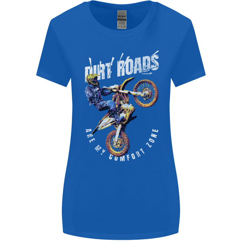 Motocross Dirt Roads Womens Wider Cut T-Shirt Royal Blue