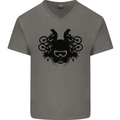 Motocross Face Mens V-Neck Cotton T-Shirt Charcoal