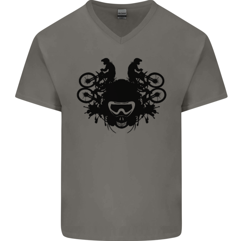 Motocross Face Mens V-Neck Cotton T-Shirt Charcoal