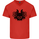 Motocross Face Mens V-Neck Cotton T-Shirt Red