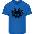 Motocross Face Mens V-Neck Cotton T-Shirt Royal Blue
