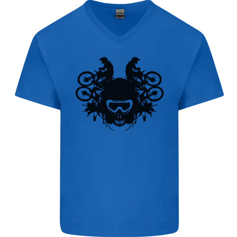Motocross Face Mens V-Neck Cotton T-Shirt Royal Blue