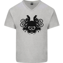 Motocross Face Mens V-Neck Cotton T-Shirt Sports Grey