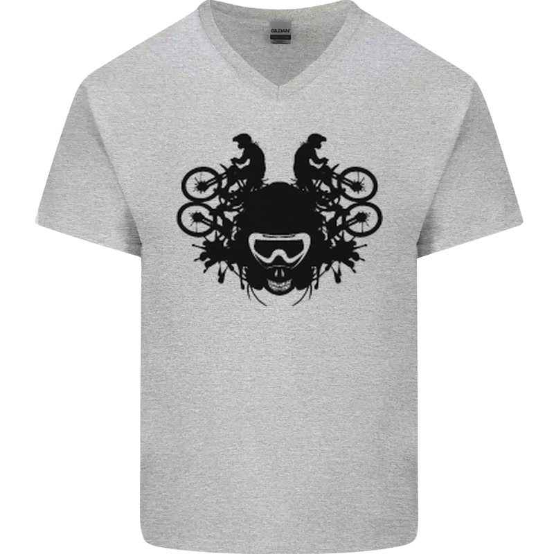 Motocross Face Mens V-Neck Cotton T-Shirt Sports Grey