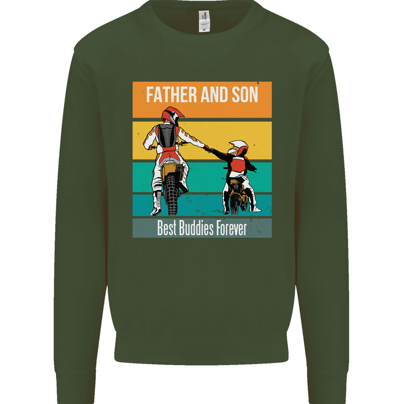 Motocross Father & Son Father's Day Kids Sweatshirt Jumper Forest Green