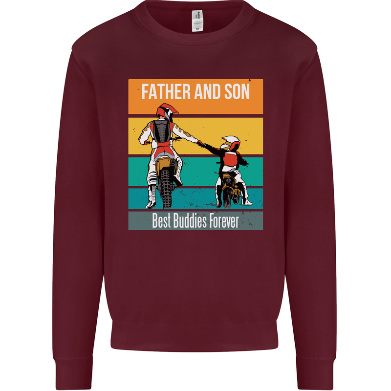 Motocross Father & Son Father's Day Kids Sweatshirt Jumper Maroon