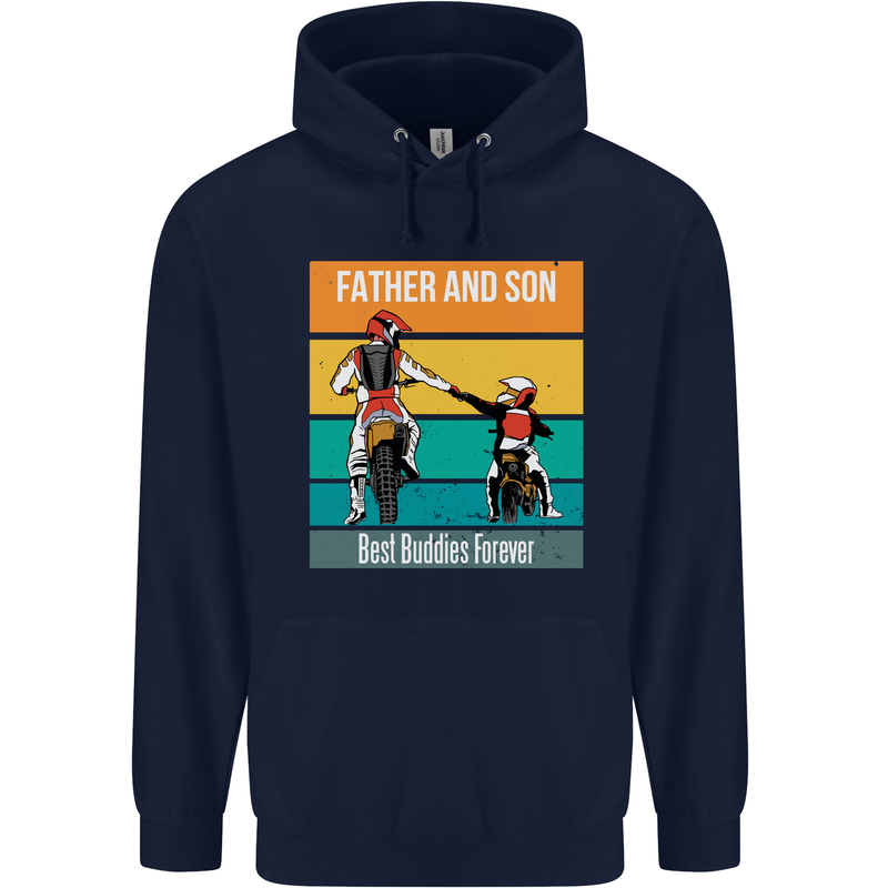 Motocross Father & Son Father's Day Mens 80% Cotton Hoodie Navy Blue