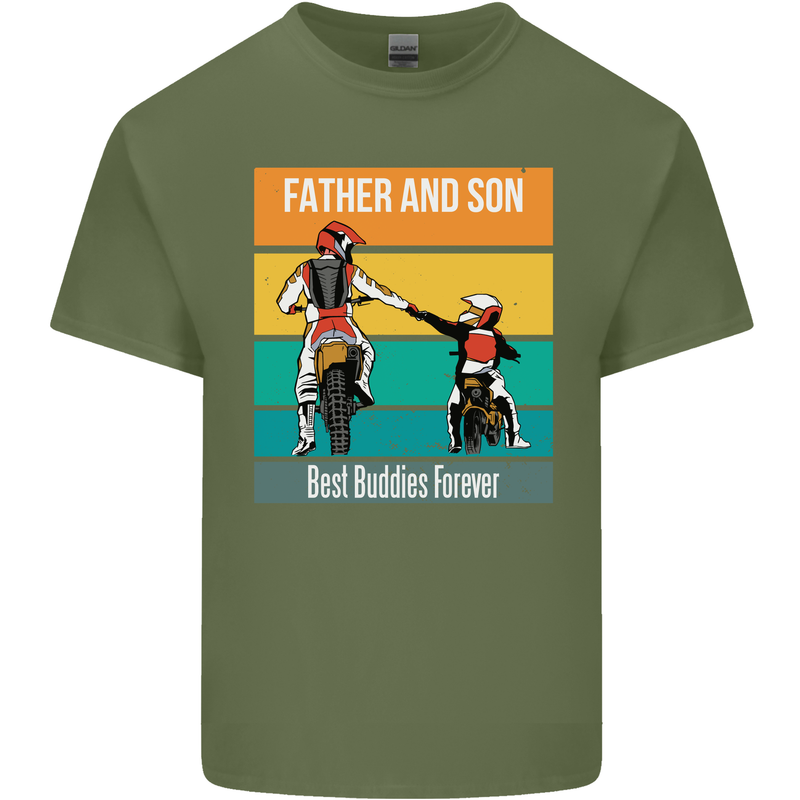 Motocross Father & Son Father's Day Mens Cotton T-Shirt Tee Top Military Green