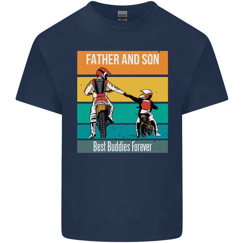 Motocross Father & Son Father's Day Mens Cotton T-Shirt Tee Top Navy Blue