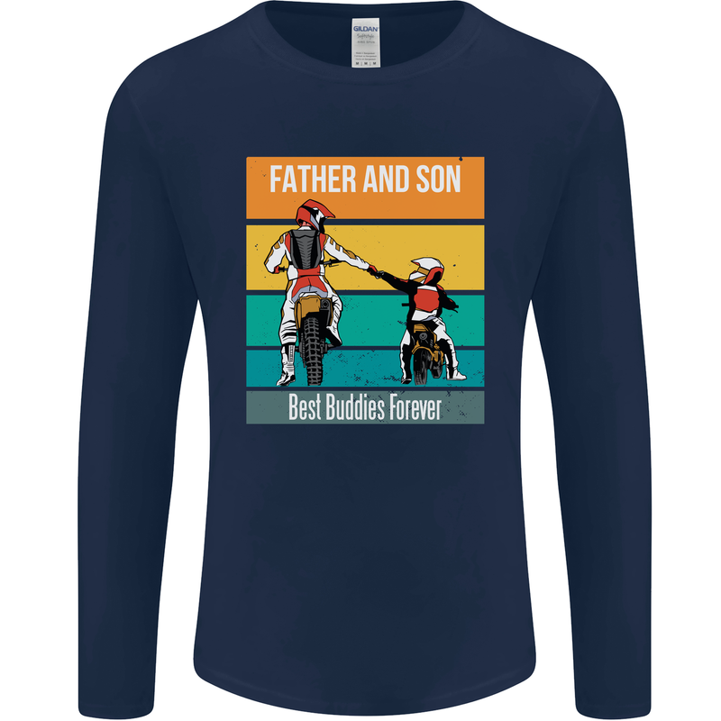 Motocross Father & Son Father's Day Mens Long Sleeve T-Shirt Navy Blue
