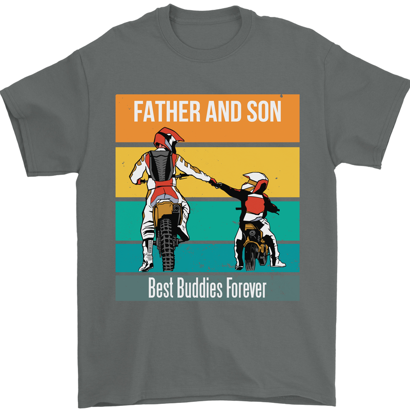 Motocross Father & Son Father's Day Mens T-Shirt Cotton Gildan Charcoal