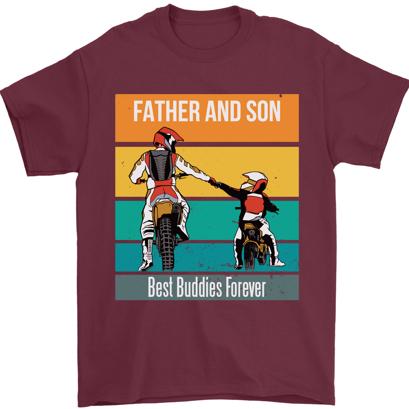 Motocross Father & Son Father's Day Mens T-Shirt Cotton Gildan Maroon