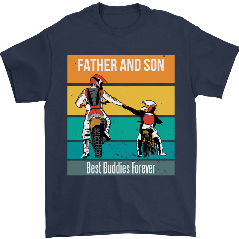 Motocross Father & Son Father's Day Mens T-Shirt Cotton Gildan Navy Blue