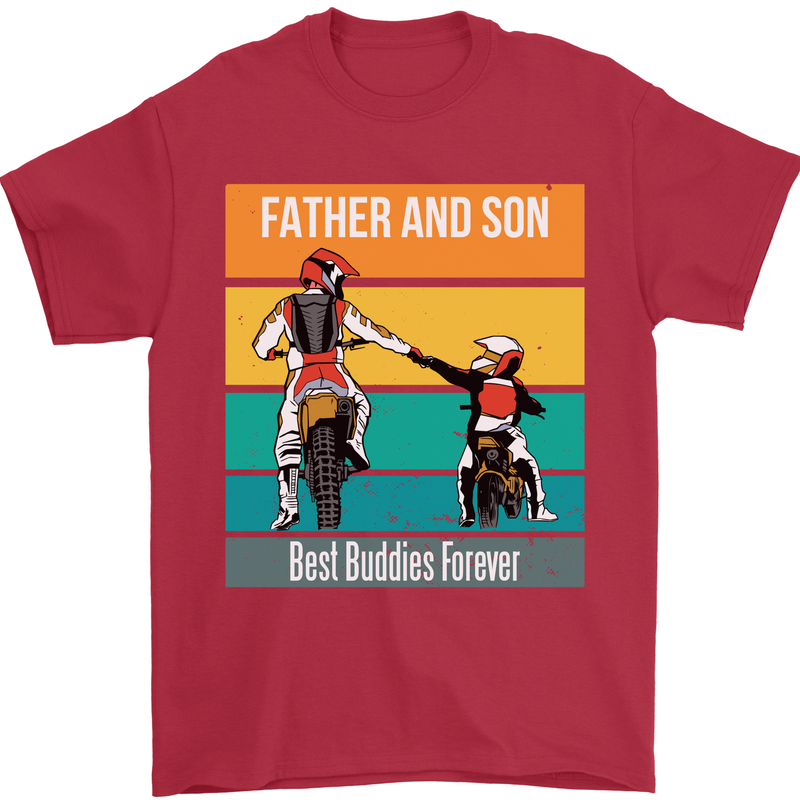 Motocross Father & Son Father's Day Mens T-Shirt Cotton Gildan Red