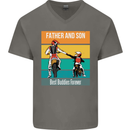 Motocross Father & Son Father's Day Mens V-Neck Cotton T-Shirt Charcoal
