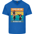 Motocross Father & Son Father's Day Mens V-Neck Cotton T-Shirt Royal Blue