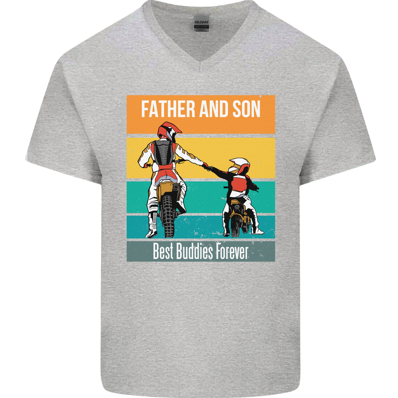 Motocross Father & Son Father's Day Mens V-Neck Cotton T-Shirt Sports Grey