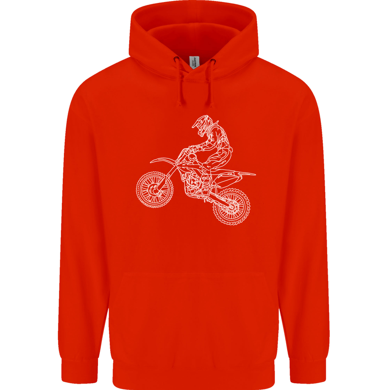 Motocross Line Drawing Dirt Bike MotoX Childrens Kids Hoodie Bright Red