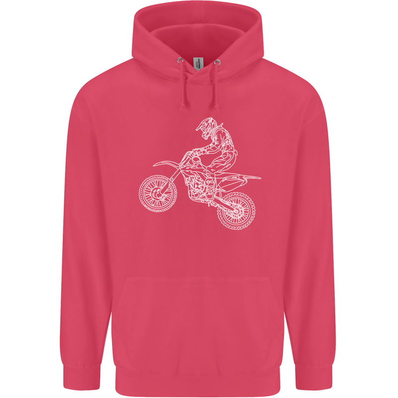 Motocross Line Drawing Dirt Bike MotoX Childrens Kids Hoodie Heliconia