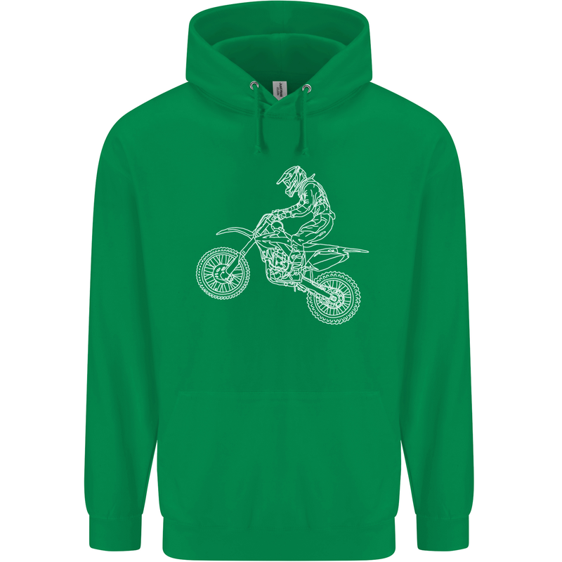 Motocross Line Drawing Dirt Bike MotoX Childrens Kids Hoodie Irish Green