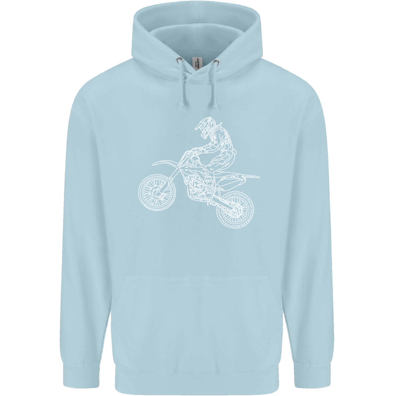 Motocross Line Drawing Dirt Bike MotoX Childrens Kids Hoodie Light Blue