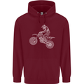 Motocross Line Drawing Dirt Bike MotoX Childrens Kids Hoodie Maroon