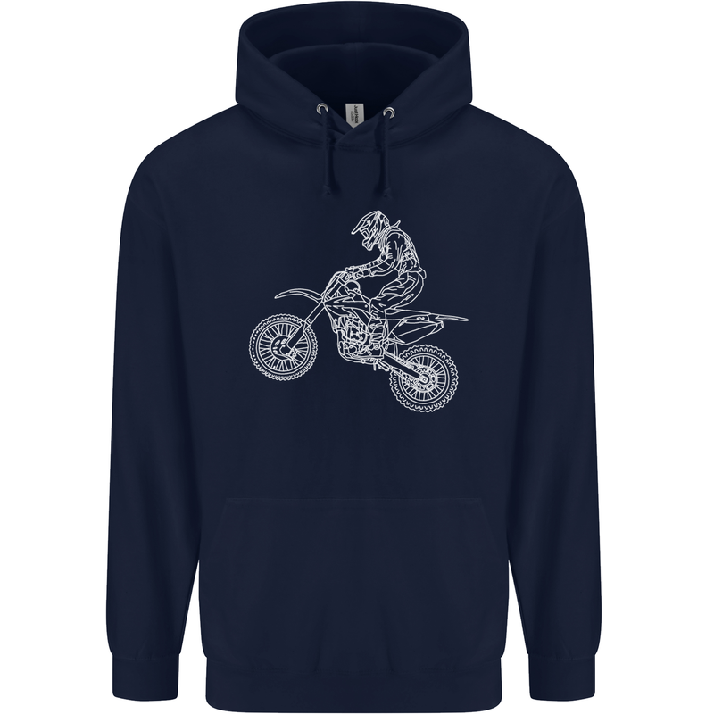 Motocross Line Drawing Dirt Bike MotoX Childrens Kids Hoodie Navy Blue