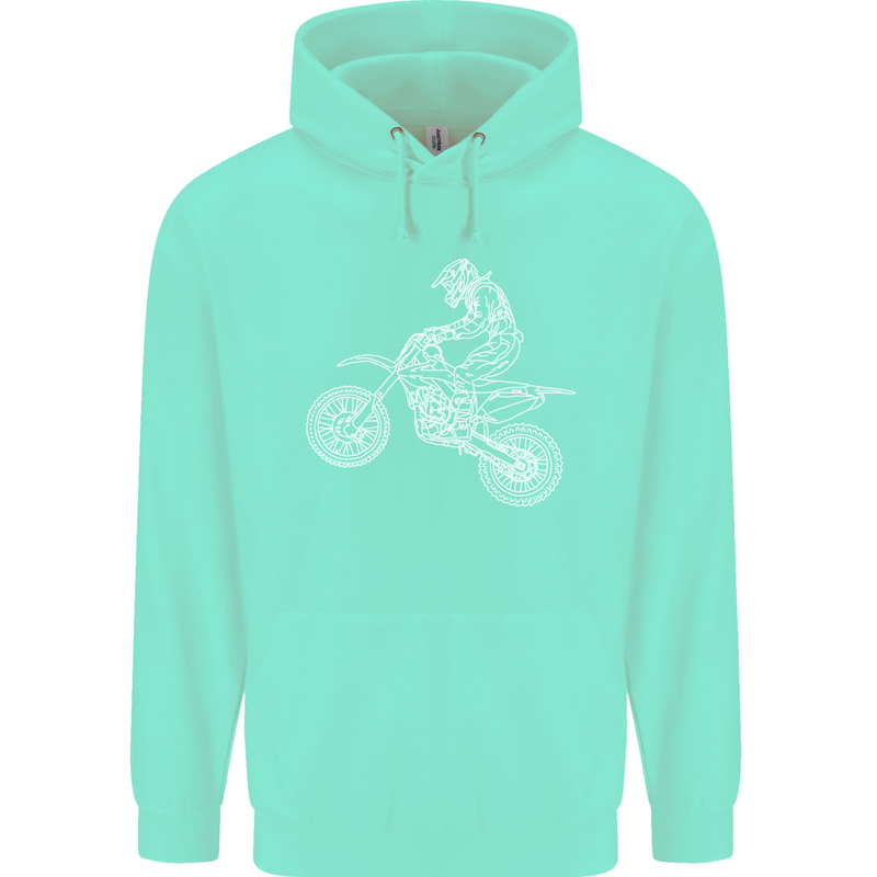 Motocross Line Drawing Dirt Bike MotoX Childrens Kids Hoodie Peppermint