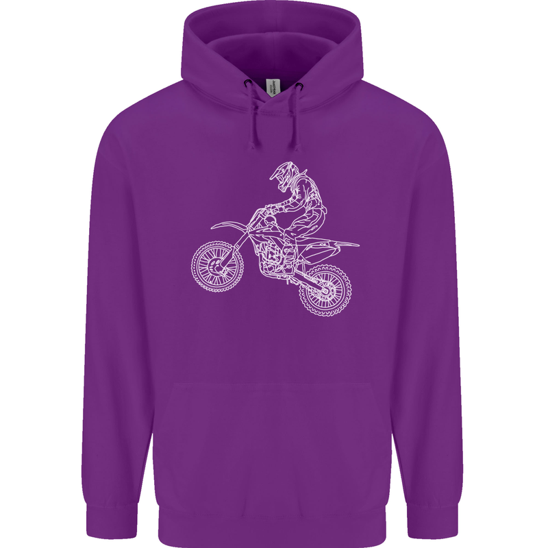 Motocross Line Drawing Dirt Bike MotoX Childrens Kids Hoodie Purple